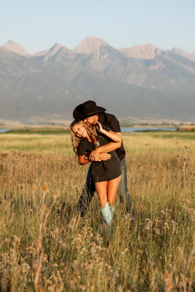 Colby hugs Rilee during their Charlo Montana engagement session