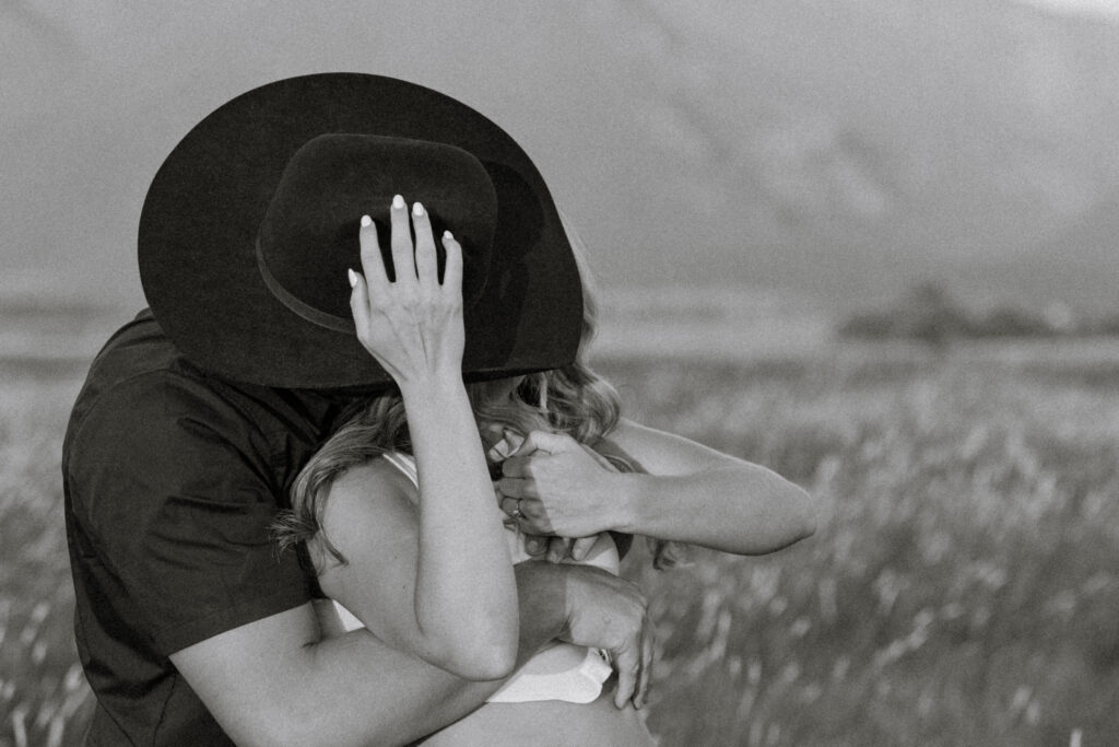 black and white western inspired engagement photo in charlo montana