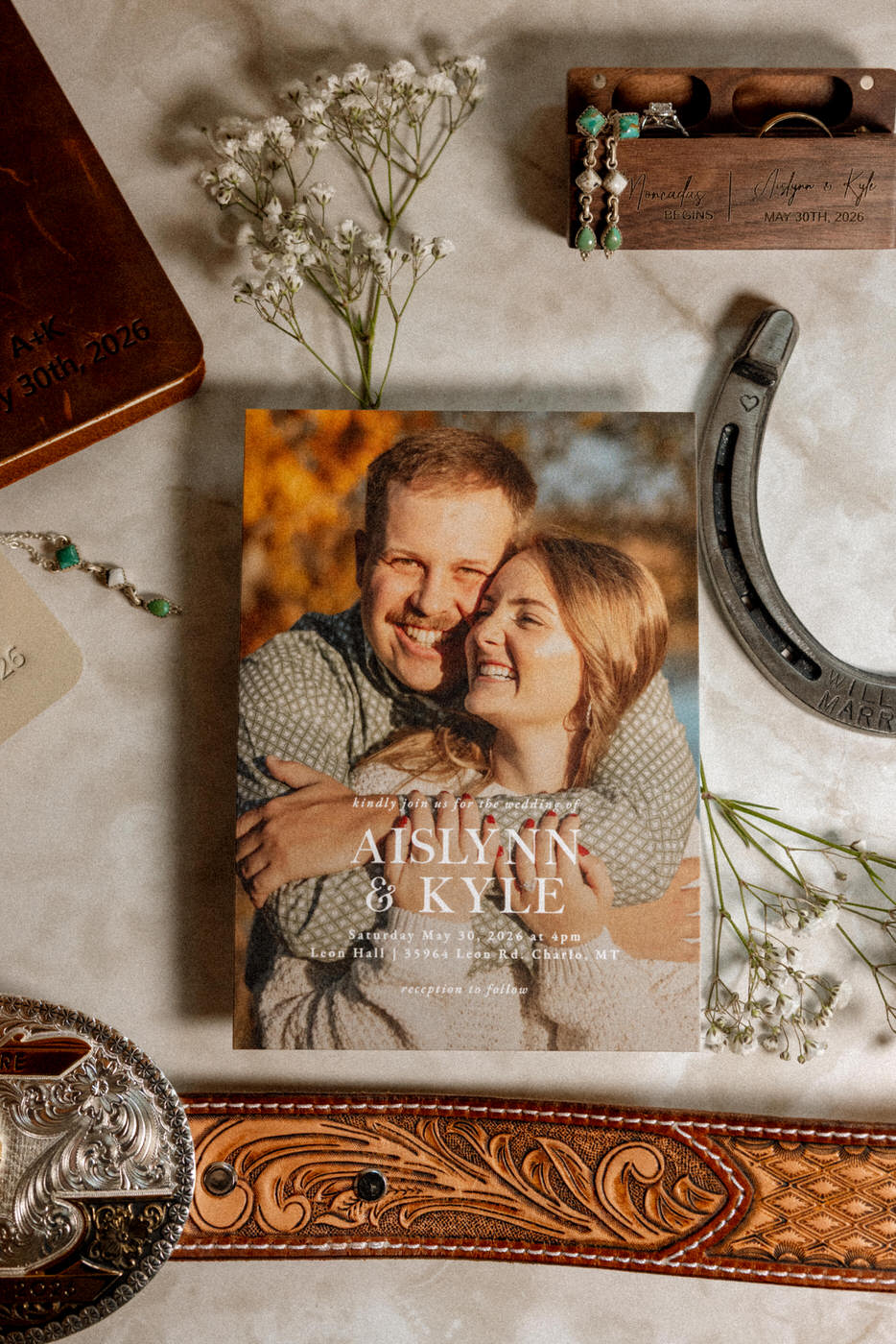 Wedding Invitation Flat Lay Detail Photo — Aislynn + Kyle — Mission Valley Wedding — Charlo Montana — Stacy Edwards Photography