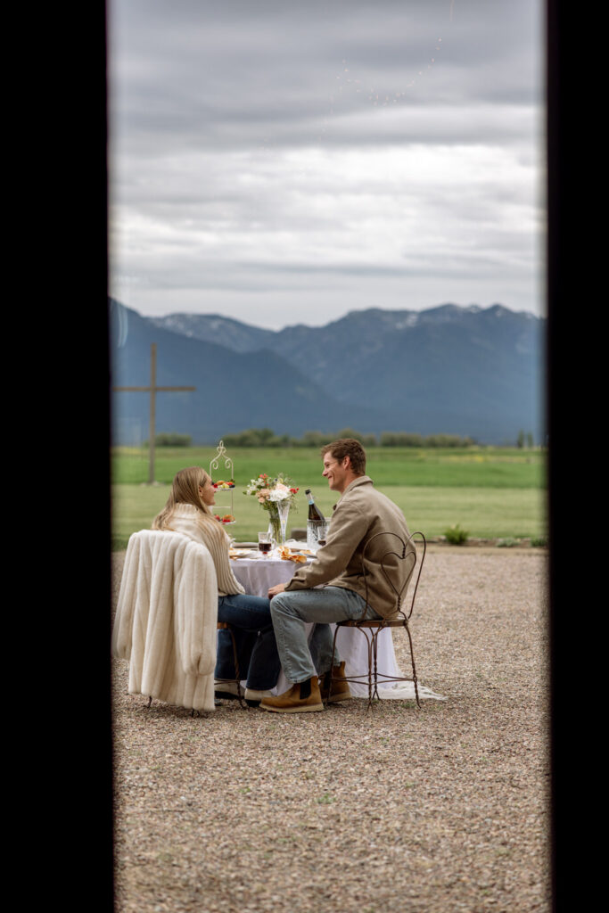Bride and groom sharing a private breakfast before their wedding ceremony at Ember and Altar — wedding day coverage — Montana wedding photographer Stacy Edwards Photography