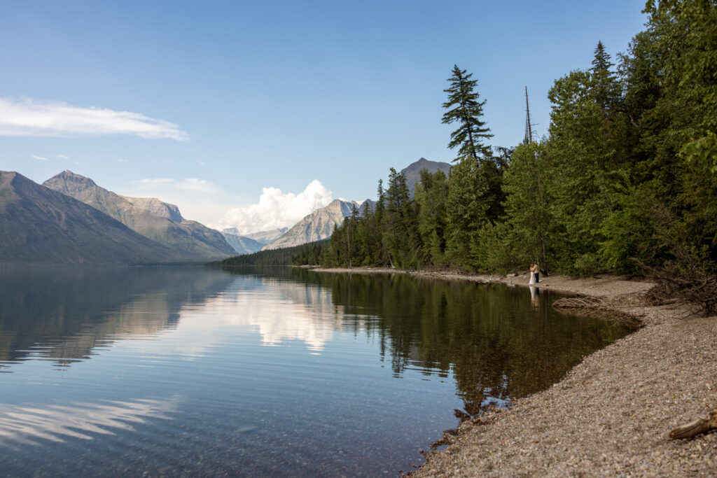 Landscape photo of bride and groom at 10 mile pull-out | Glacier National Park